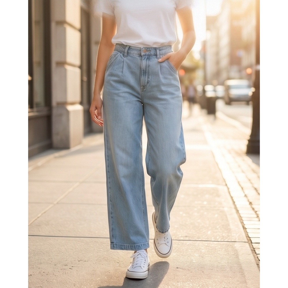 BlankNYC 31 Pleated Wide Leg Mom‎ Jeans Side Slit Denim 0480346J NWOT